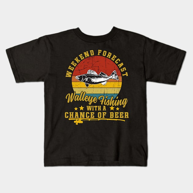 Walleye Fishing Kids T-Shirt by banayan